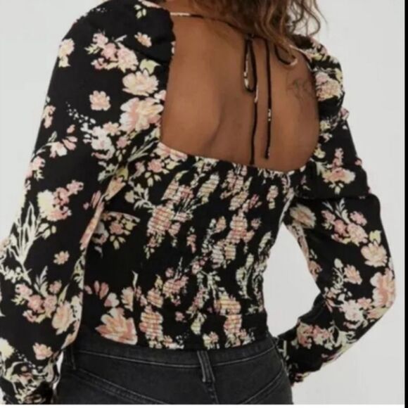 Free People Hilary Printed Long Sleeve Top In Black Combo - Picture 2 of 3
